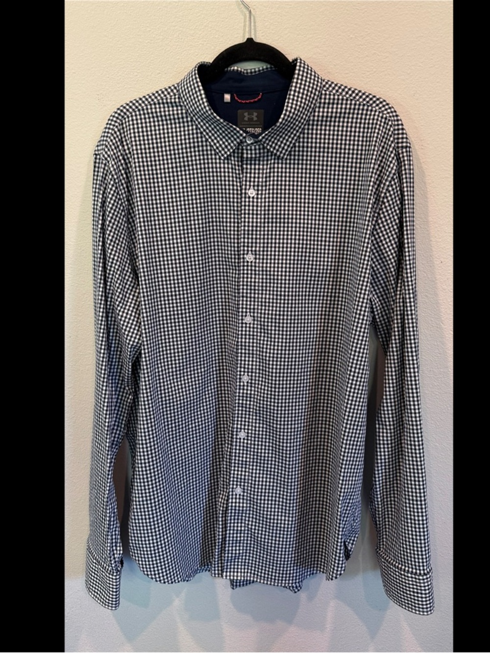 Under Armour HeatGear Men's Blue Check Dress Shirt Long Sleeve Collared Size 2XL